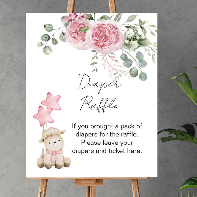 Diaper Raffle Game Sweet Little Lamb Pink Roses Poster (Creator Uploaded)
