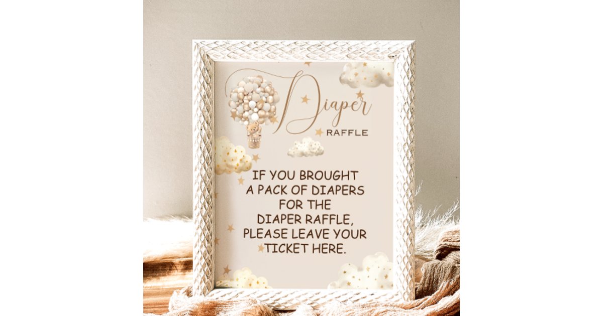 Diaper Raffle Game Teddy Bear balloons ThemeSign Poster | Zazzle