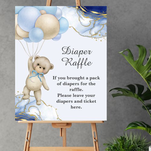Diaper Raffle Game We can bearly wait blue balloon Poster