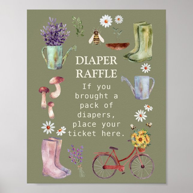 Diaper Raffle Garden Baby Shower Sign (Front)