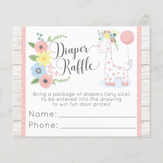 Diaper Raffle Giraffe Baby Shower Game Entry Card Flyer (Front)