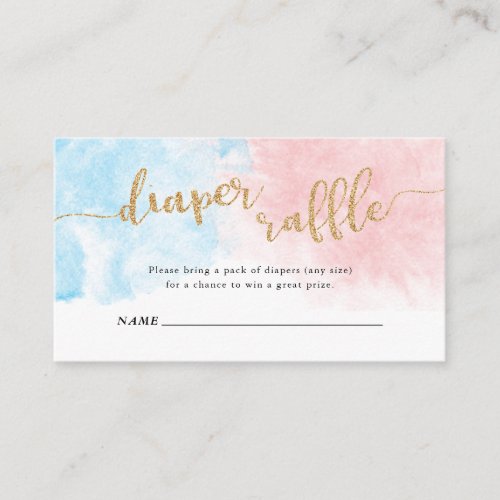 Diaper Raffle Gold Glitter Pink  Blue Watercolor Enclosure Card