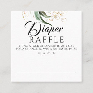 Diaper Raffle Gold Greenery Baby Shower Square Business Card