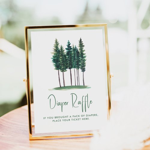 Diaper Raffle Green Rustic Pine Trees Baby Shower Poster