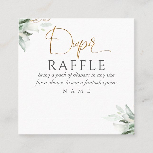 Diaper Raffle Greenery Baby Shower Square Business Card (Front)