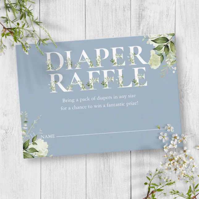 Diaper Raffle Greenery Dusty Blue Baby Shower Enclosure Card | Zazzle