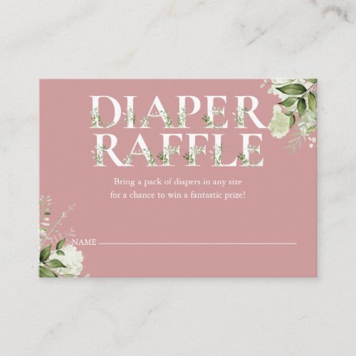 Diaper Raffle Greenery Dusty Rose Baby Shower Enclosure Card