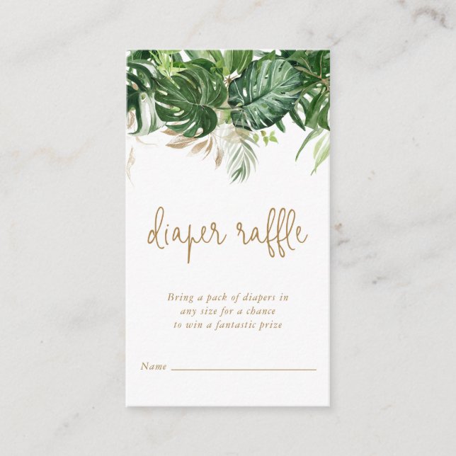 Diaper Raffle Greenery Gold Tropical Baby Shower Enclosure Card (Front)