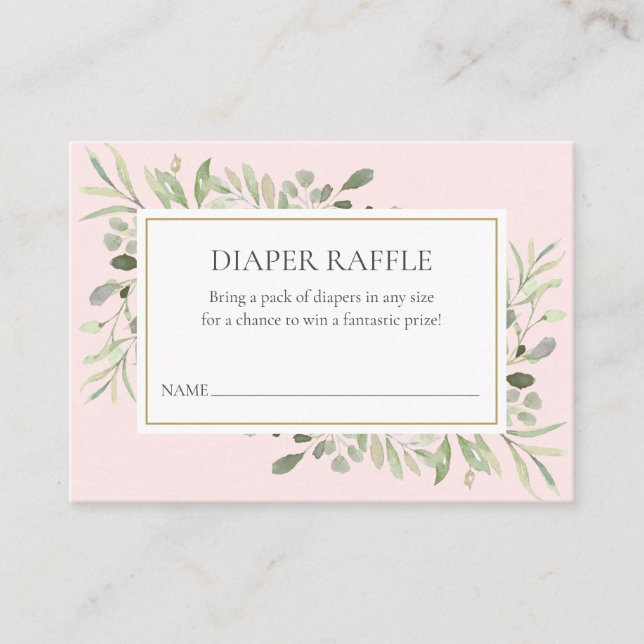 Diaper Raffle Greenery Pink Girl Baby Shower Enclosure Card (Front)