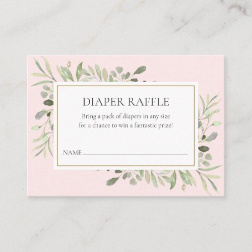 Diaper Raffle Greenery Pink Girl Baby Shower Enclosure Card