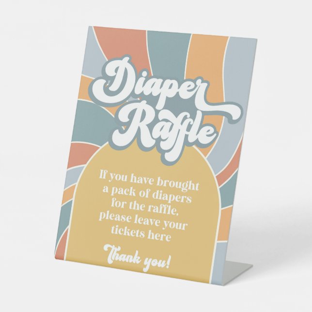 Diaper Raffle Groovy Retro Sunshine Pedestal Sign (Front)