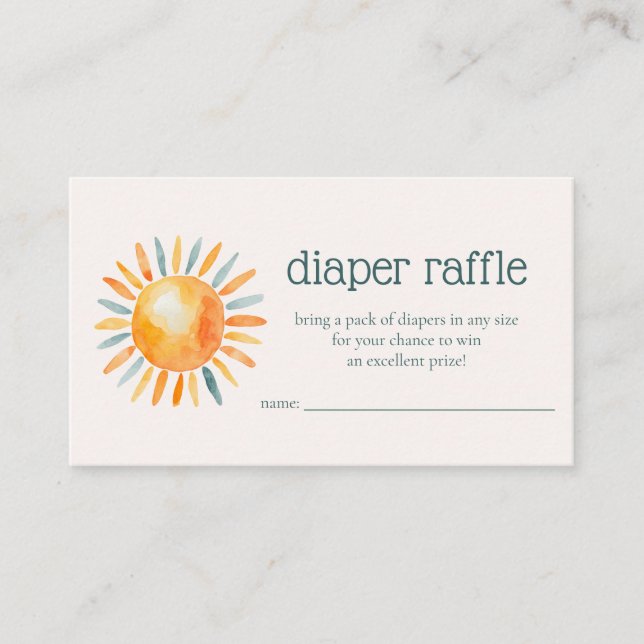 Diaper Raffle Here Comes the Son Baby Boy Shower Enclosure Card (Front)