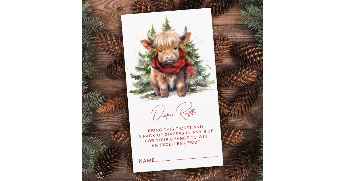 Nappy Raffle Highlander Diaper Raffle Highland Cow Cozy Winter Baby Shower Enclosure Card | Zazzle