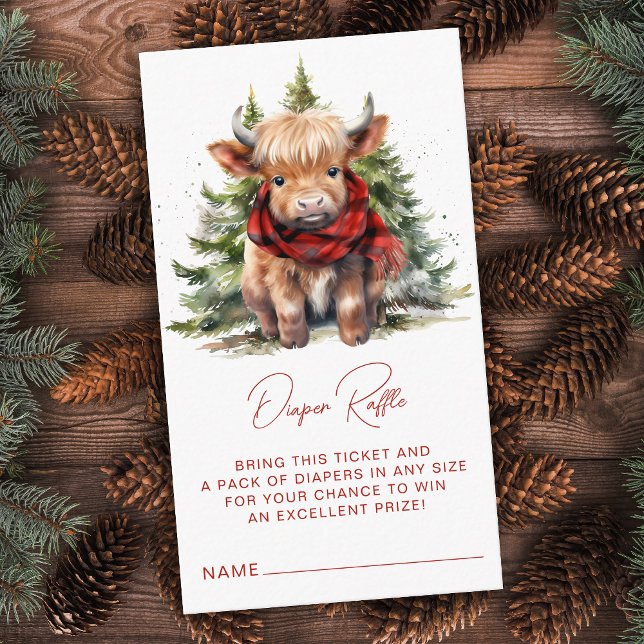 Diaper Raffle Highland Cow Cozy Winter Baby Shower Enclosure Card (Creator Uploaded)