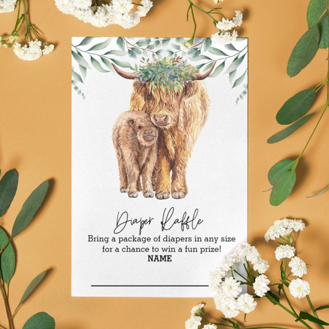 Diaper Raffle Highland Cow Eucalyptus Enclosure Card (Creator Uploaded)