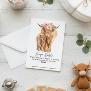 Diaper Raffle Highland Cow Floral  Enclosure  Card
