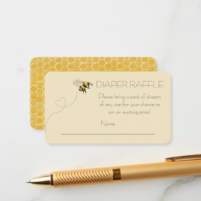 Diaper Raffle Honeybee Baby Shower Enclosure Card (Front/Back In Situ)