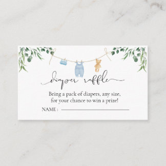 Diaper Raffle Laundry Blue Greenery Baby Shower Enclosure Card