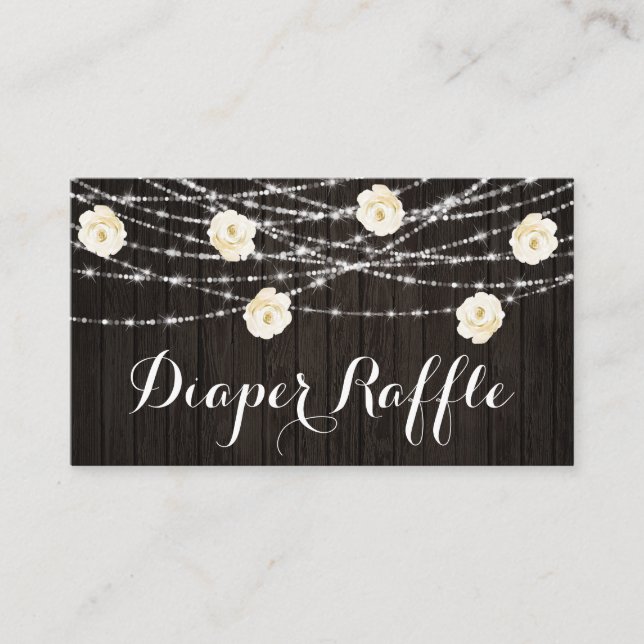 *~* Diaper Raffle Lights Rustic Wood Flowers Enclosure Card (Front)