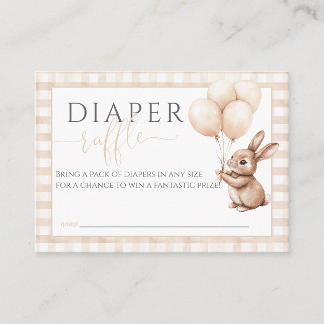 Diaper Raffle Little Bunny Balloons Baby Shower Enclosure Card (Front)