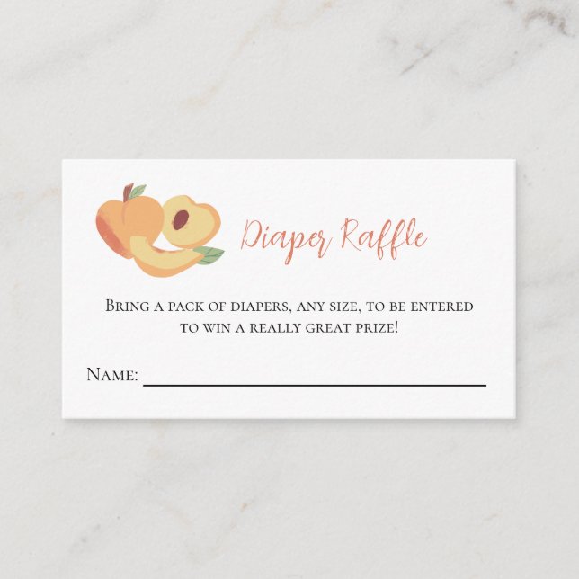 Diaper Raffle Little Peach Baby Shower Cute game Enclosure Card (Front)