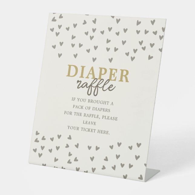 Diaper Raffle Little Sweetheart Neutral Hearts Pedestal Sign (Front)