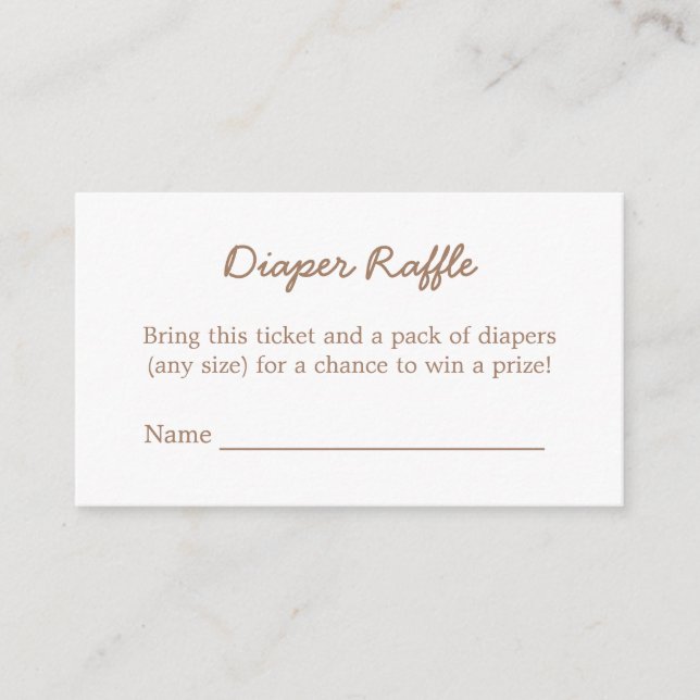 Diaper Raffle Minimalist Gentle Brown Enclosure Card (Front)
