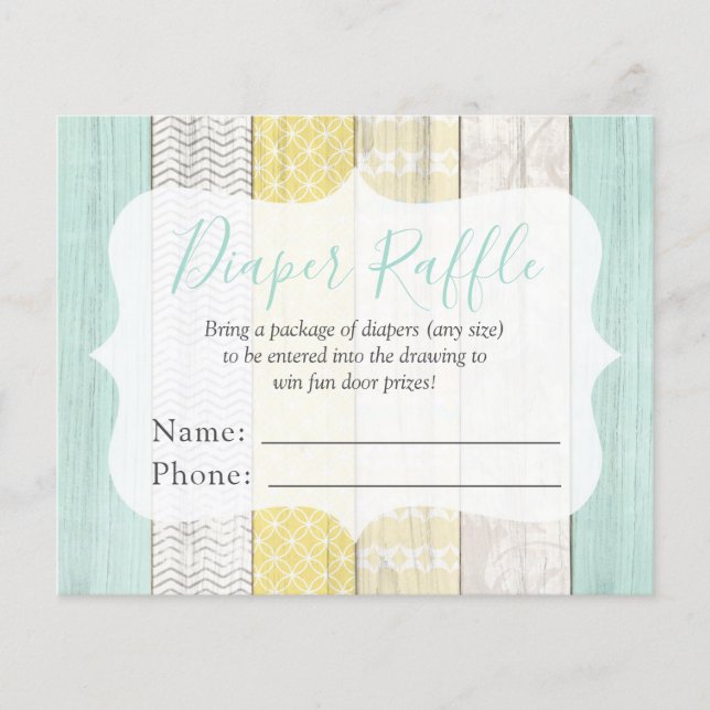 Diaper Raffle Mint & Yellow Baby Shower Entry Card Flyer (Front)