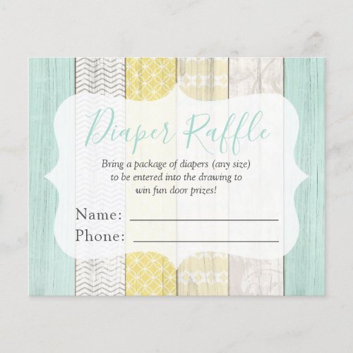 Diaper Raffle Mint  Yellow Baby Shower Entry Card Flyer