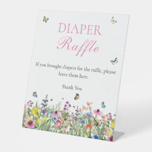 Diaper Raffle Modern Summer Wildflowers Pedestal Sign
