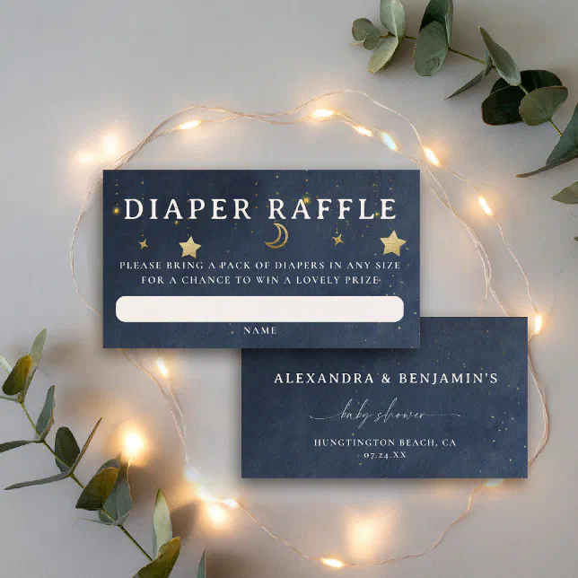 Diaper Raffle Moon Starry Night Blue Baby Shower Enclosure Card | Zazzle