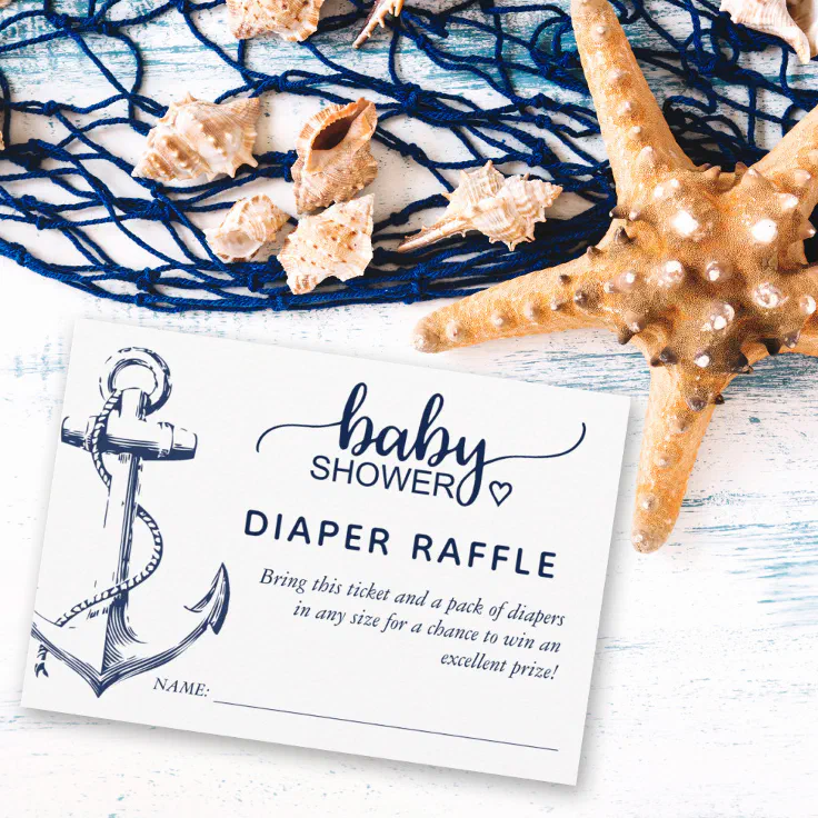 Diaper Raffle Nautical Anchor Baby Shower White Enclosure Card | Zazzle