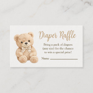 Diaper Raffle Neutral Teddy Bear Baby Shower Boho Enclosure Card