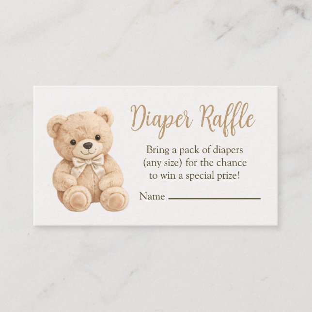 Diaper Raffle Neutral Teddy Bear Baby Shower Boho Enclosure Card (Front)