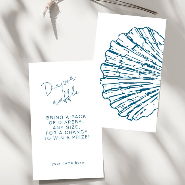 Diaper Raffle Ocean Blue Scallop Baby Boy Shower Enclosure Card (Creator Uploaded)
