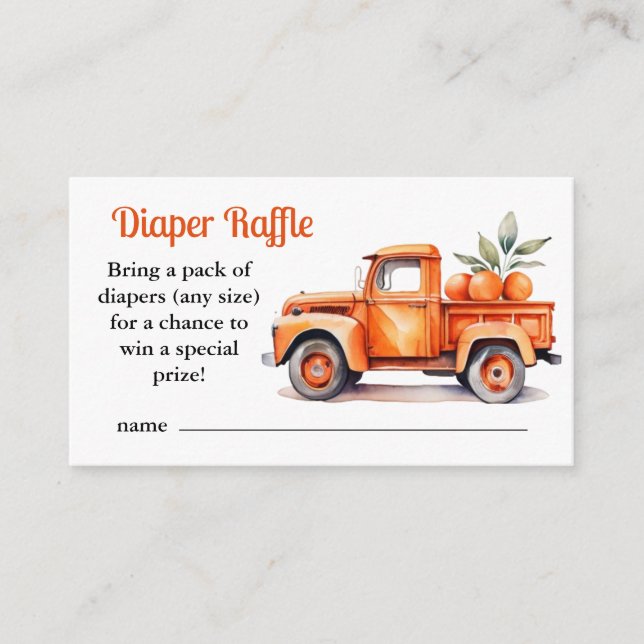 Diaper Raffle orange truck citrus baby shower  Enclosure Card (Front)