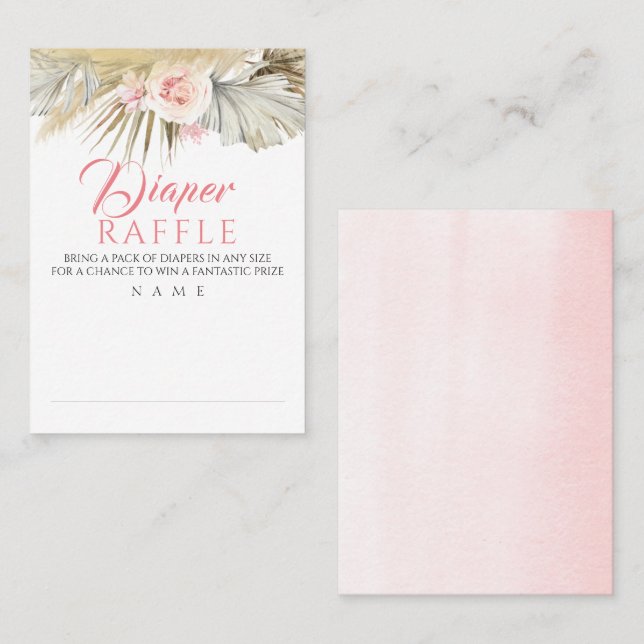 Diaper Raffle Pampas Grass Exotic Baby Shower Business Card (Front/Back)