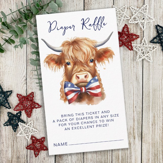 Diaper Raffle Patriotic Highland Cow Baby Shower Enclosure Card (Creator Uploaded)