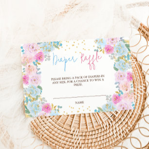 Diaper Raffle Pink Blue Floral Enclosure Card