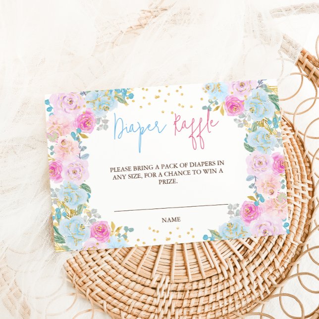 Diaper Raffle Pink Blue Floral  Enclosure Card (Creator Uploaded)