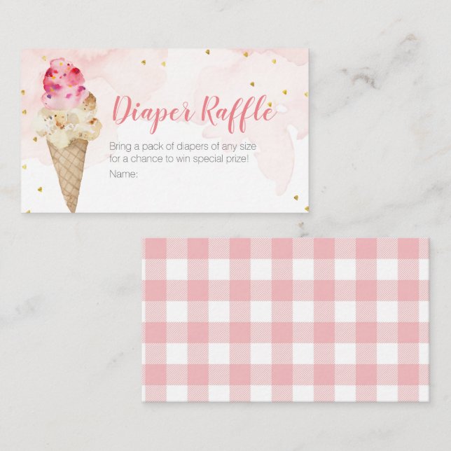 Diaper Raffle Pink Blush Ice Cream Gold Glitter Enclosure Card (Front/Back)