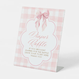 Diaper Raffle Pink Bow Baby Shower Table Sign
