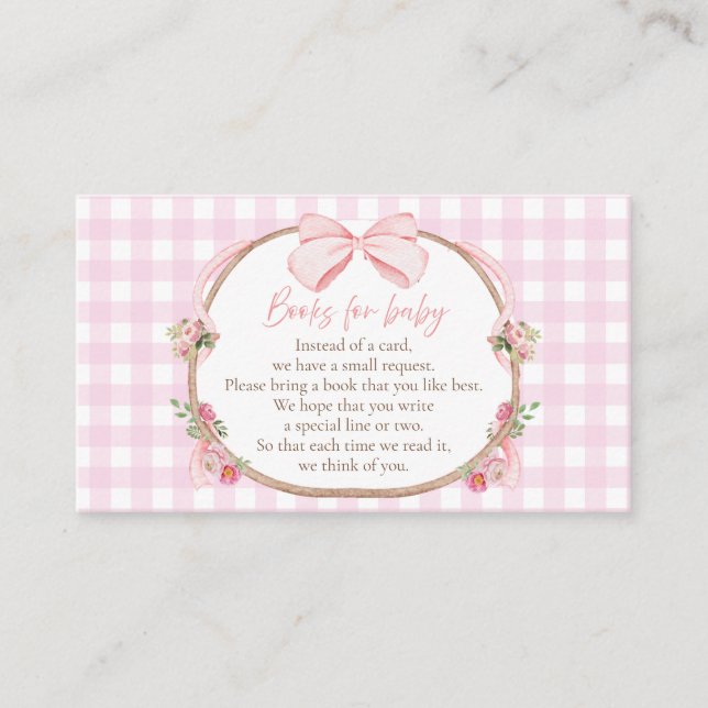 Diaper Raffle Pink Bow Gingham, Bunny Baby Shower  Enclosure Card (Front)