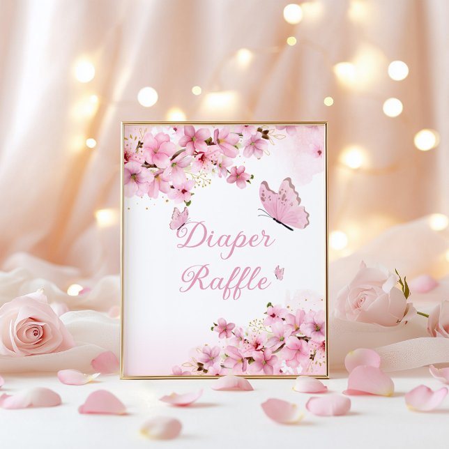 Diaper Raffle pink Butterfly baby shower Poster (Creator Uploaded)