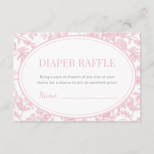 Diaper Raffle Pink Chinoiserie Toile Baby Shower Enclosure Card (Front)
