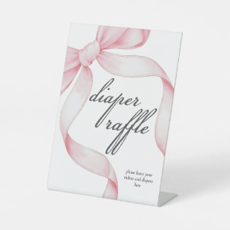 Diaper Raffle Pink Coquette Bow Baby Shower Pedestal Sign