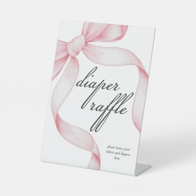 Diaper Raffle Pink Coquette Bow Baby Shower Pedestal Sign (Front)