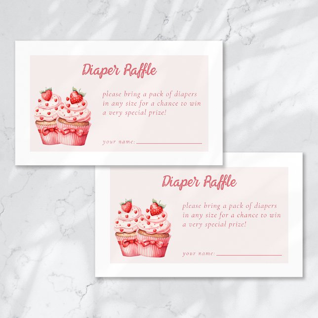 Diaper Raffle Pink Cupcake Twin Baby Shower Enclosure Card (Creator Uploaded)