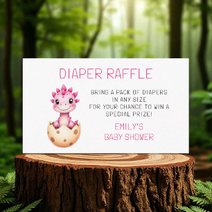 Diaper Raffle Pink Dinosaur Watercolor Baby Shower Enclosure Card