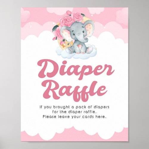 Diaper Raffle Pink Elephant Girl Baby Shower Sign